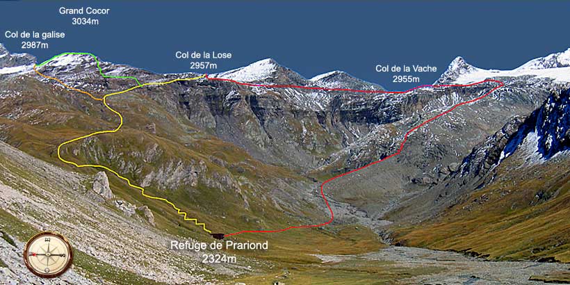 Itineraires de randonnée autour du refuge de Prariond